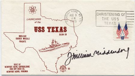 US 1519 USS Texas cover Signed by J. William Middendorf, Sec. of Navy