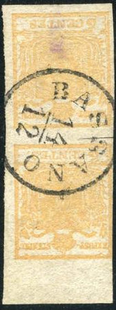 Austria - Lombardy - Venetia 1 Used F - VF Sheet Margin Pair Bassano CDS cv $400++