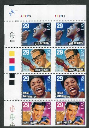 US Errors 2737d 29 c Rock and Roll XF NH Mint Uncut Pair of Panes of 4 Perf Horizontally Only