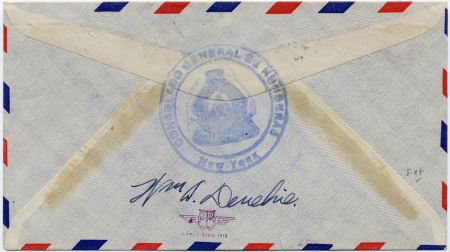 US 1949 811 NY Airmail Cover Signed by Pilot William A. Denehie