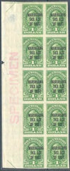 US RJM1a VF Unused UL Corner Block of 10, Specimen Ovpt in Margin - Rare! cv $4,500+