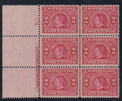 US 370 Early Commemoratives P/B of 6 Imprint tape V num 5173 Extraordinary Centering and freshness!