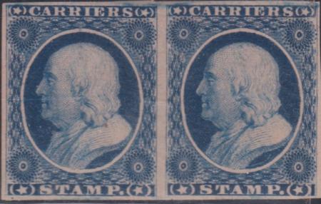US LO3 US Locals and Carriers Pair, Indigo Shade, No Gumas Issued Pair, Indigo Shade, No Gumas Issued Horiz Crease Mint XF $35