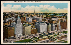 US 1930 C13 VF on F-VF Zeppelin Flight PPC , Picture of Michigan Ave from Lake Michigan