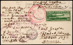 US 1930 C13 F-VF on VF Zeppelin Flight PPC , PC of Graf Zeppelin in Hangar