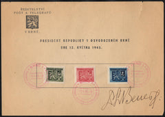 Czechoslovakia 1945 Stamp Sheet Signed by President Edvard Benes