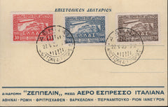 Greece 1933 Set of Zeppelin Stamps on Zeppelin Aero Express Italy Postal Card