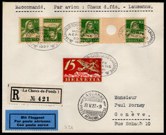 Switzerland 1927 Registered Airmail Cover with Zumstein S26 Interspace Pair