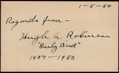 US 1950 Cut Signature of Early Bird Aviator Hugh A. Robinson