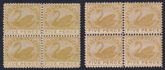 Western Australia 1905 #94 NH/LH VF-XF Two Blocks of 4 with Different Shades