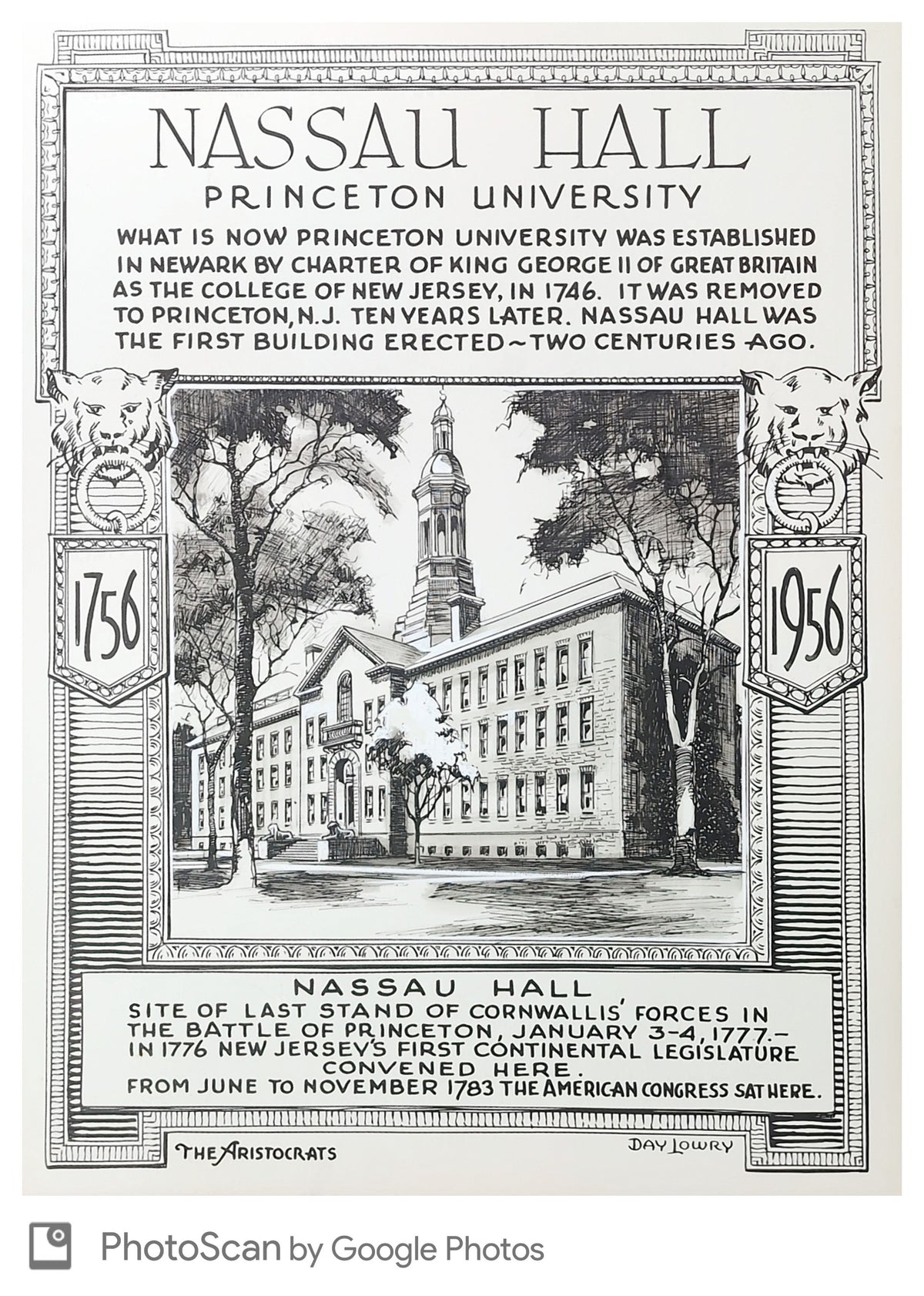 US The Aristocrat Artwork 1956 #1083 Nassau Hall, Princeton University