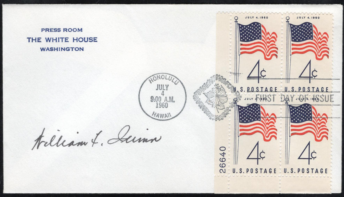 US 1960 #1153 FDC Signed by the 1st Governor of Hawaii, William F. Quinn