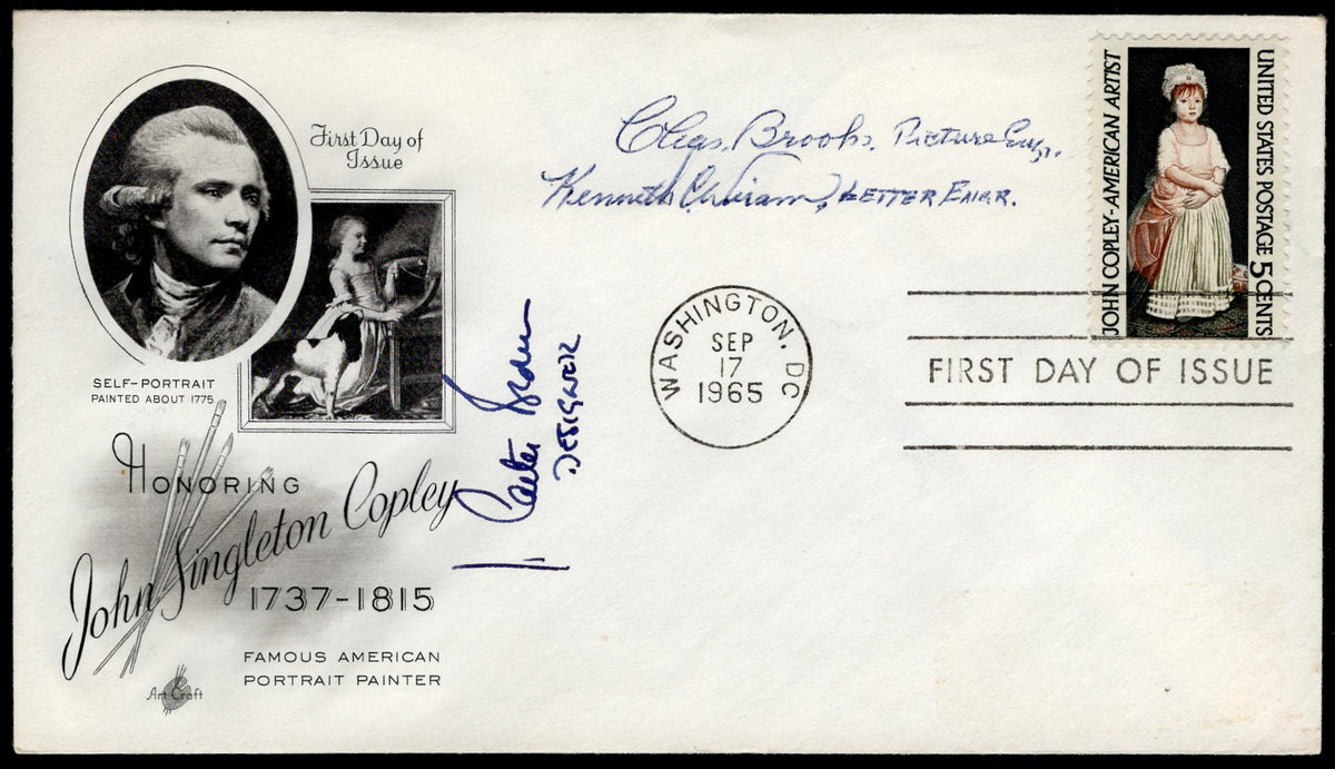 1965 #1273 John S. Copley FDC Signed by Designers & Engravers of Stamp