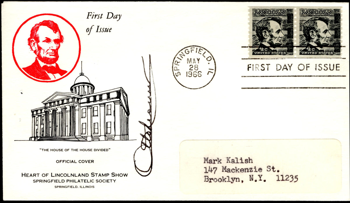 US 1966 #1303 FDC Signed by Governor Otto Kerner Jr of Illinois