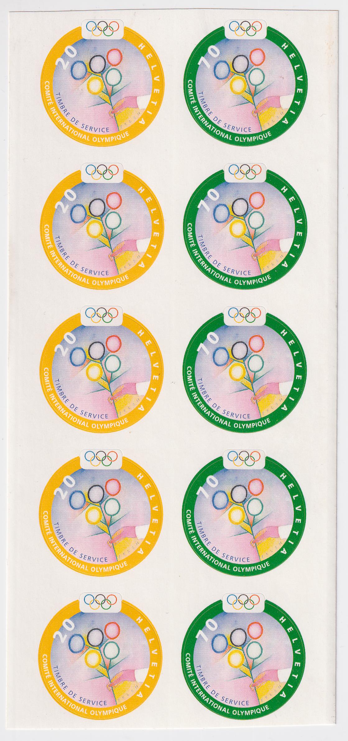 2000 International Olympic Committee #1-2 Special Printing in Block of 10