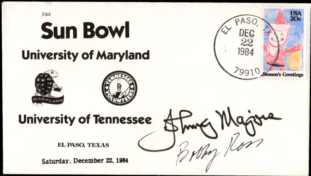 US 2108  Sun Bowl Cover Signed by Bobby Ross &  Johnny Majors