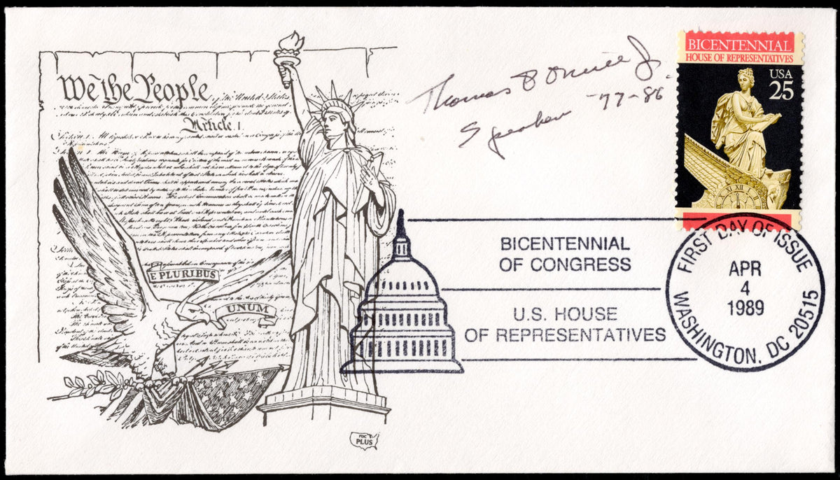 US 1989 #2412 FDC Signed by Thomas "Tip" O'Neil, Speaker of the House