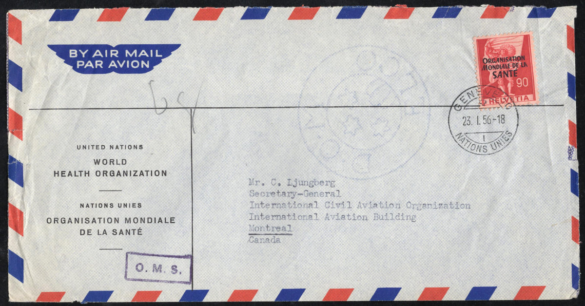 Switzerland 5 O 18 90c WHO/OMS on Cover to Canada