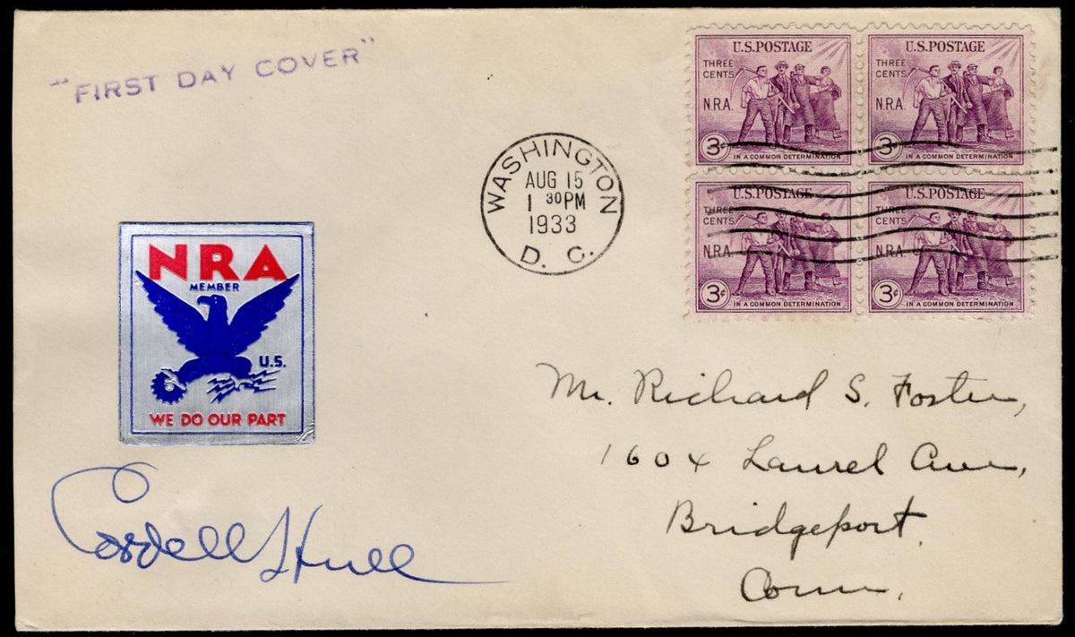 US 1933 #732 FDC Signed by Cordell Hull, Secretary of State