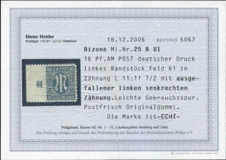 Germany Occ. AMG 3N10 Var Mi 25BUI VF NH