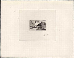 Algeria C9  Artist Die Proof, Airplane, Sepia, SIgned