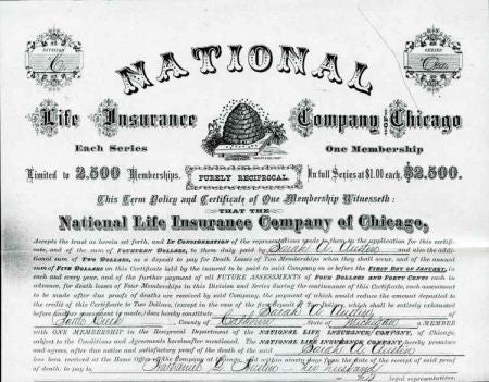 US 1872 Insurance Policy, Beehive logo