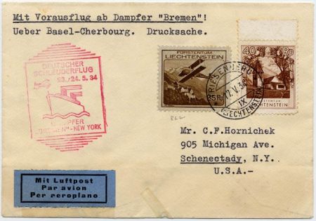 Liechtenstein 1934 Catapult Cover