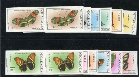 Nicaragua 1967 C606 - C617 Imperf pairs! Butterflies