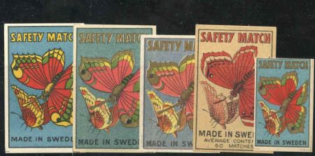 Sweden 5 butterfly matchbook labels.