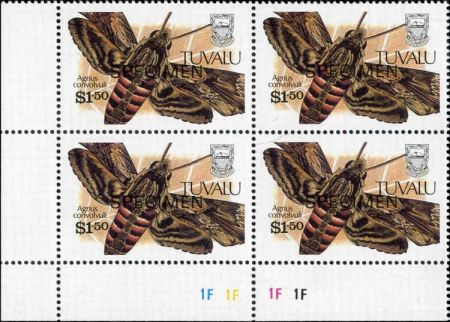 Tuvalu 1991 566 - 569 Blocks with "Specimen" ovpt.