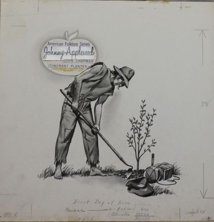 US Artmaster Scott 1317 1966 Am. Folklore, Johnny Appleseed - Artwork