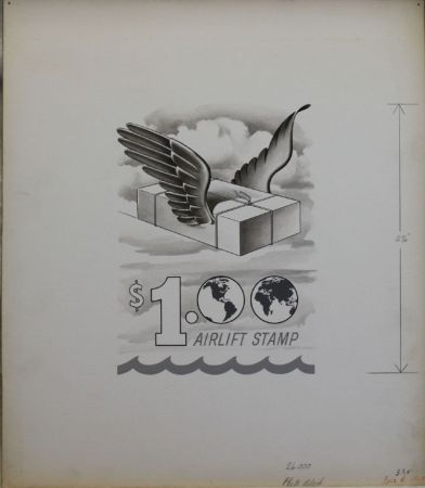 US Artmaster Scott 1341 1968 Airlift, Eagle Holding Pennant - Artwork