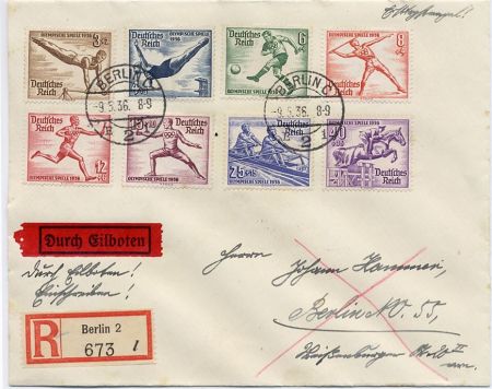 Germany 1936 Olympic Set on FDC