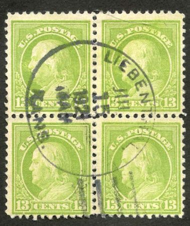 US 513 Washington / Franklin Fine Used Block of 4 , Liebenthall, Kansas Hand Cancel, cv $45