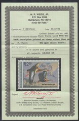 US RW57b Duck Stamp XF NH with Black Inscription Weiss Cert