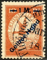 Germany 1912 Mi. lV VF Used 1m on 10pf Gelber Hund Overprint