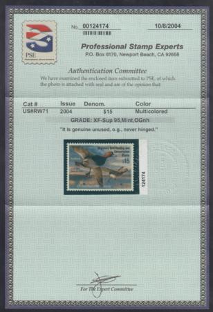 US RW71 Duck Stamp XF - Sup NH PSE Grade 95