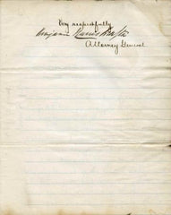 Autographs Benjamin H. Brewster Attorney General signed letter