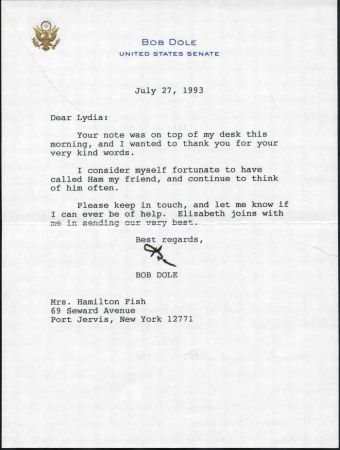 Autographs Bob Dole 1993 Signed typed letter on Senate stationery