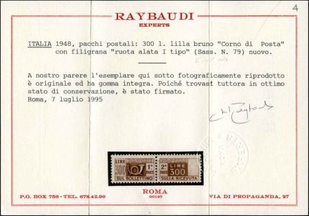 Italy Q74 VF NH Scarce - Signed Raybaudi and Cert