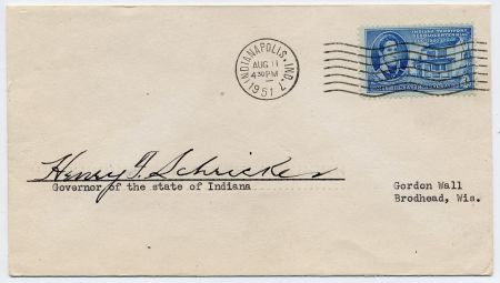 US 996 Autographed Cover, Governor Schricker