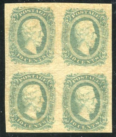 US Back Of Book - Confederate States of America 11c XF/NH greenish blue block