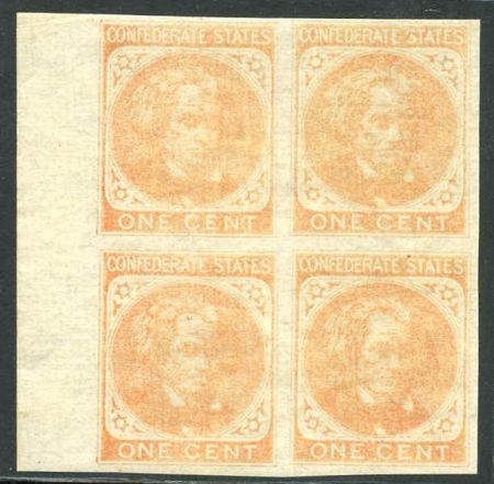 US Back Of Book - Confederate States of America 14a VF NH block of 4, Deep orange