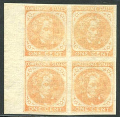 US Back Of Book - Confederate States of America 14a VF NH block of 4, Deep orange