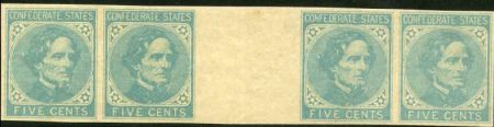 US Back Of Book - Confederate States of America 6P5 VF Strip of 4 with Gutter Between