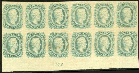 US CSA 11c VF-XF NH Plate Block of 12