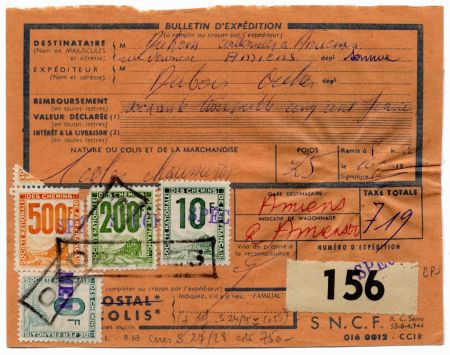 France 1959 Parcel Post Form, Railway stamps with Specimen Ovpt