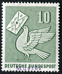 Germany 1956 752 Specimen Ovpt - Pigeon with letter, day of the stamp