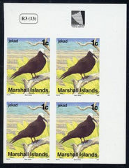 Marshall Is  346 Imperf Block  Birds 1c Black Noddy