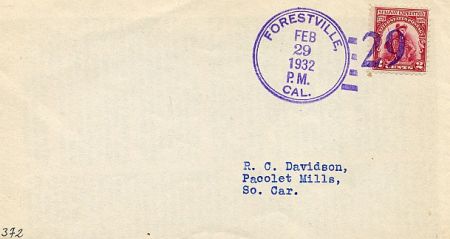 US California, Forestville 657 Fancy Cancel Cover